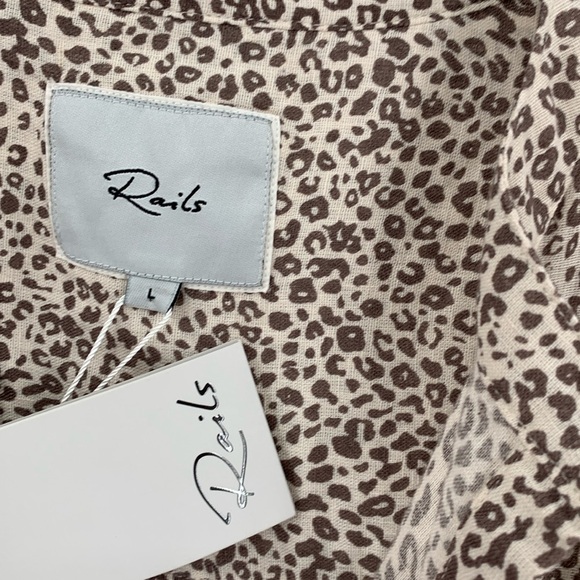 Rails Angelina mini dress linen sand cheetah tan cream smocked layer new Large L - Picture 7 of 7